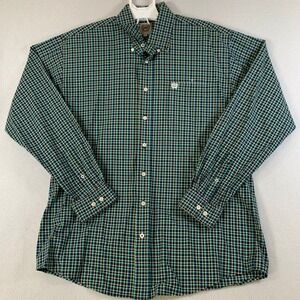 CINCH Men's M Blue Black Yellow Plaid Long Sleeve Button Down Western Shirt